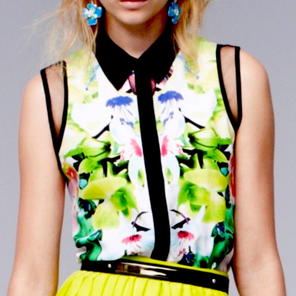 Prabal Gurung Green Sleeveless Button Down Shirt Size S